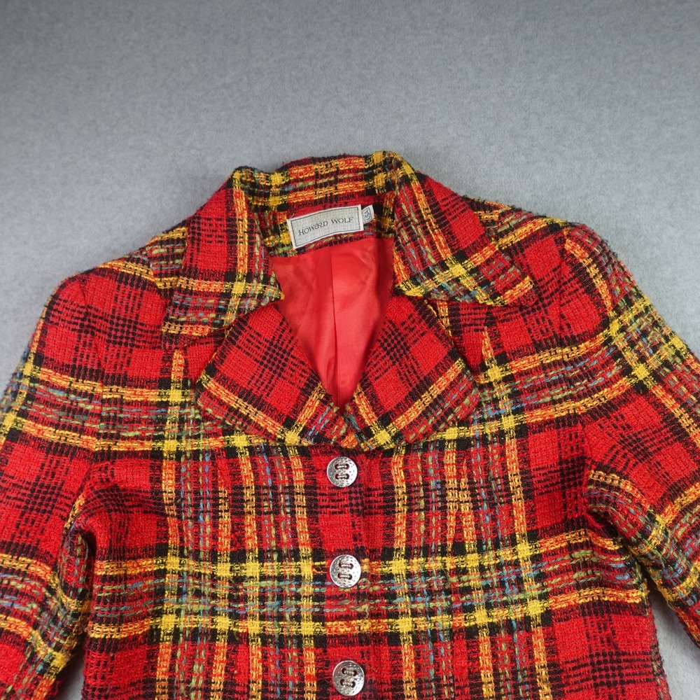 Howard Wolf Blazer Womens 4 Red Plaid Vintage Wool Blend Jacket - Picture 2 of 16